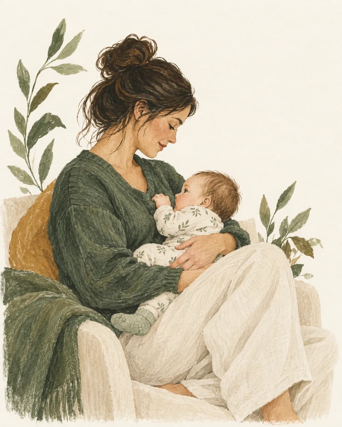 Illustration of a mother holding her baby